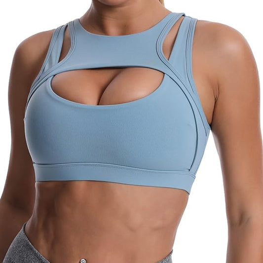 SHINYYEP Push Up Sports Bras for Women Padded Sexy Yoga Bra Hollow Cut Out Crop Top Workout Tops Medium Support