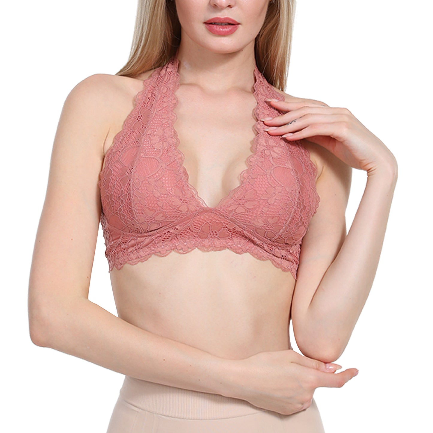 SHINYYEP Floral Lace Halter Bra Bralette Top Hook and Eye Closure Lace Underclothing