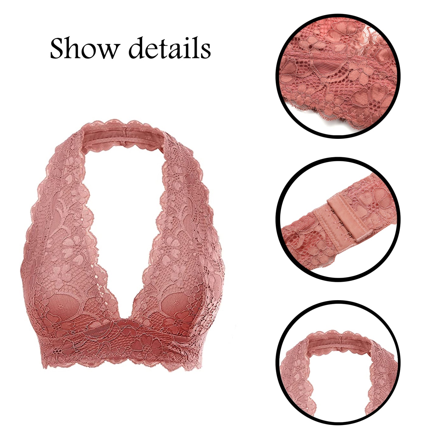 SHINYYEP Floral Lace Halter Bra Bralette Top Hook and Eye Closure Lace Underclothing