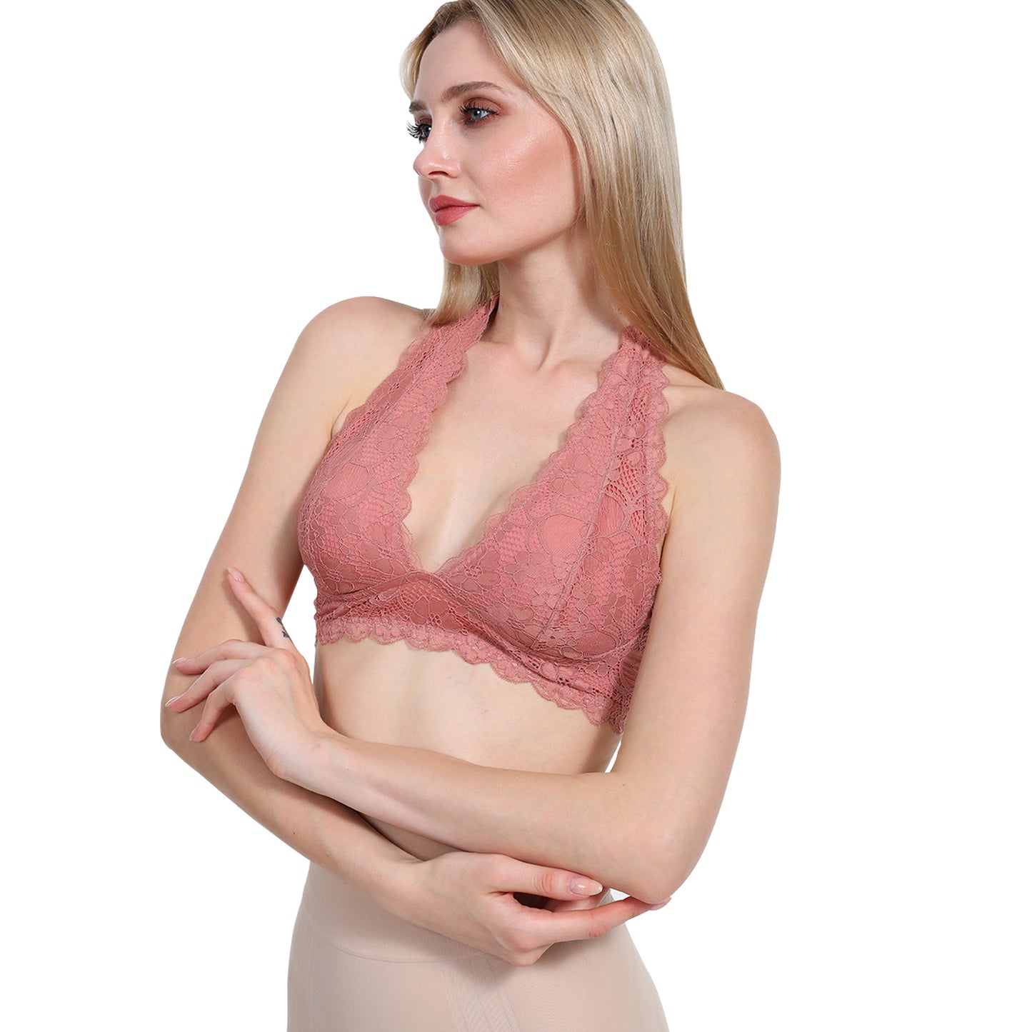 SHINYYEP Floral Lace Halter Bra Bralette Top Hook and Eye Closure Lace Underclothing