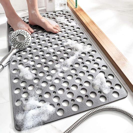 SJEHOME Shower Mats for Elderly and Kids Non Slip Bathtub Mat with Strong Suction Cups Quick Drain Holes,30x17 in, Gray