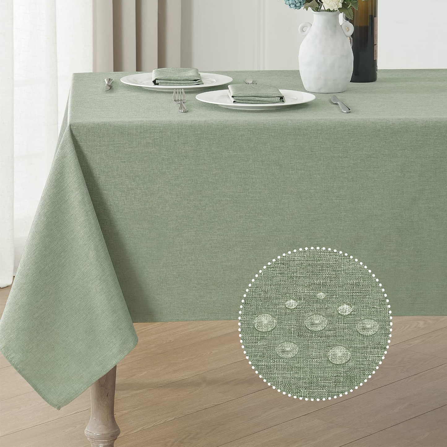 SJEHOME Table linen Rectangle Tablecloth Waterproof Linen Textured Table Cover for Dining and Party ,Washable( Green, 52 * 70)