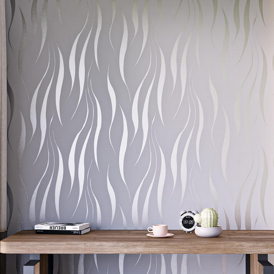 SJEHOME Silver Gray Self Adhesive Removable Wall Paper Peel and Stick Wallpaper 3D Modern Water Waves for Livingroom Bedroom Kitchen,  20" x 39"