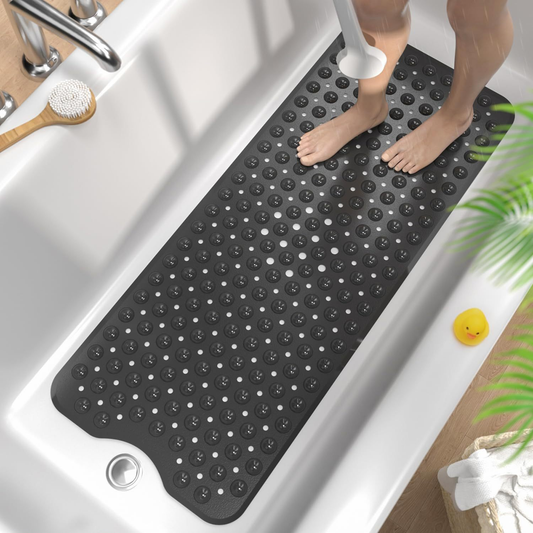 SJEHOME Bathtub Mats for Shower Tub Non-slip Bathtub Mats 39 x 16 Inch  with Drain Holes and Suction Cups,Black