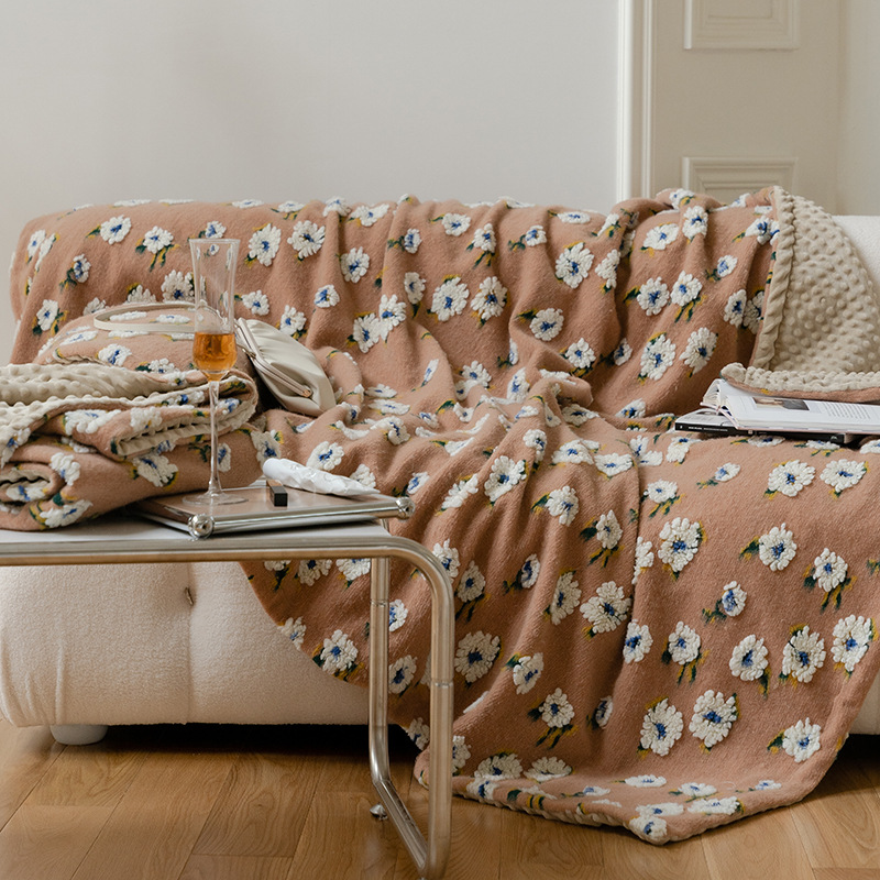 SJEHOME Fleece Lap Blankets Jacquard Office Sofa Nap Blanket Suitable for All Seasons(40"×60",Coffee Brown)