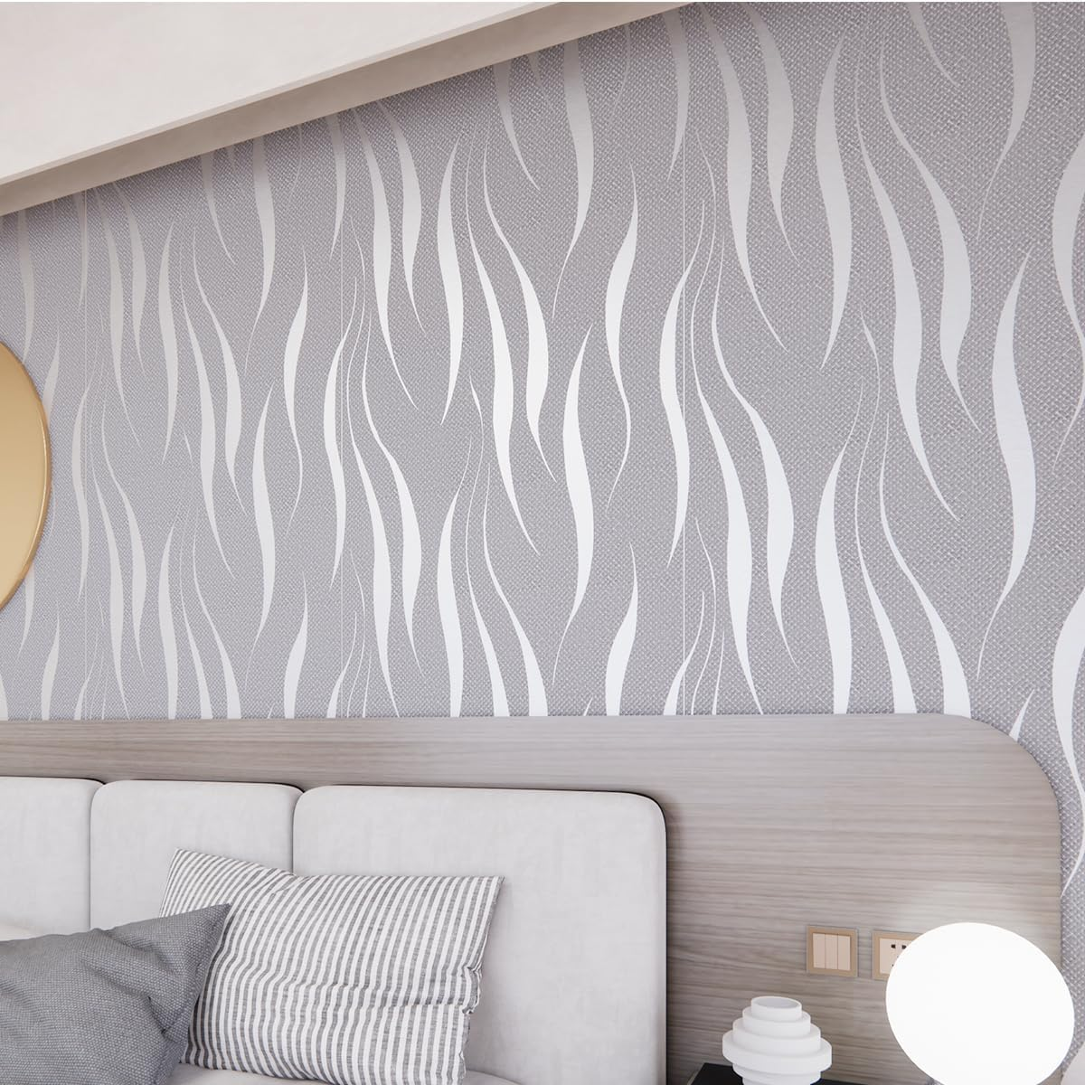 SJEHOME Silver Gray Self Adhesive Removable Wall Paper Peel and Stick Wallpaper 3D Modern Water Waves for Livingroom Bedroom Kitchen,  20" x 39"