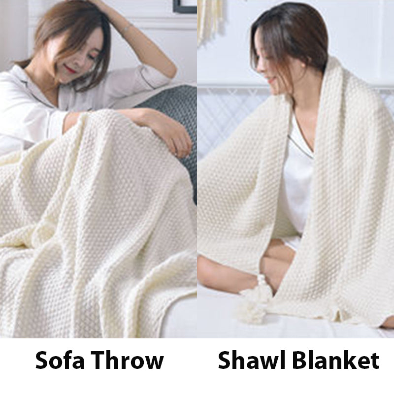 SJEHOME Sofa Blanket Knitted Pom-pom Wool Bed blankets for Summer Spring