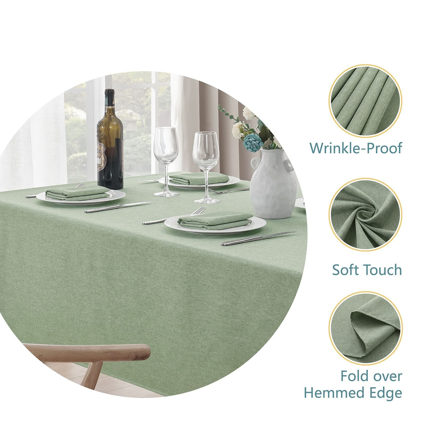 SJEHOME Table linen Rectangle Tablecloth Waterproof Linen Textured Table Cover for Dining and Party ,Washable( Green, 52 * 70)