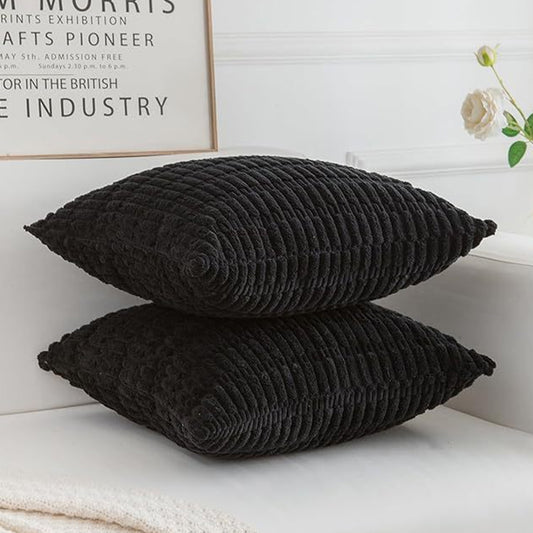 SJEHOME Corduroy Decorative Throw Pillow Covers Soft Boho Striped Pillow Covers Modern Home Decor for Sofa Living Room Couch Bed（18x18Inch,Black）