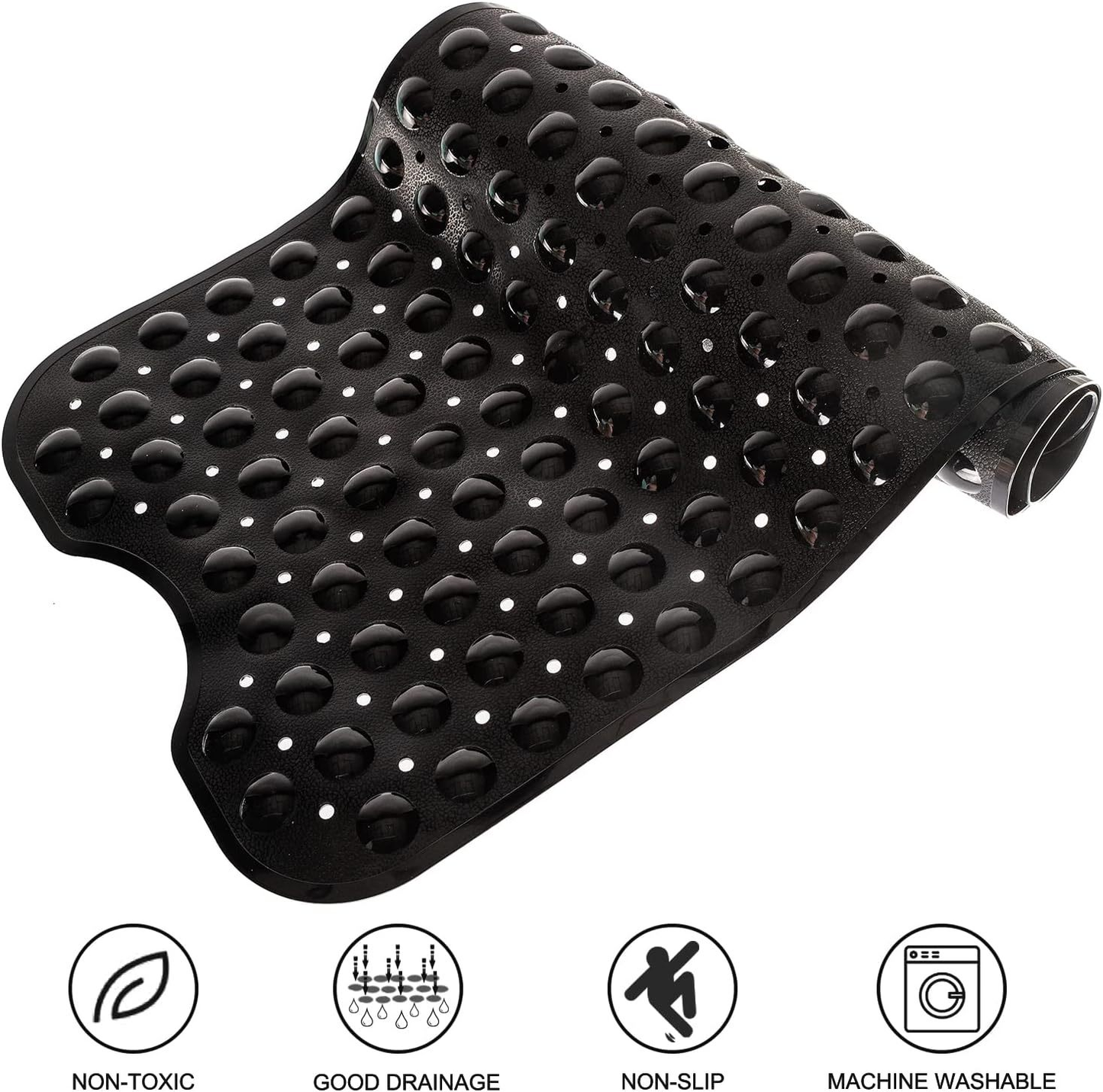 SJEHOME Bathtub Mats for Shower Tub Non-slip Bathtub Mats 39 x 16 Inch  with Drain Holes and Suction Cups,Black