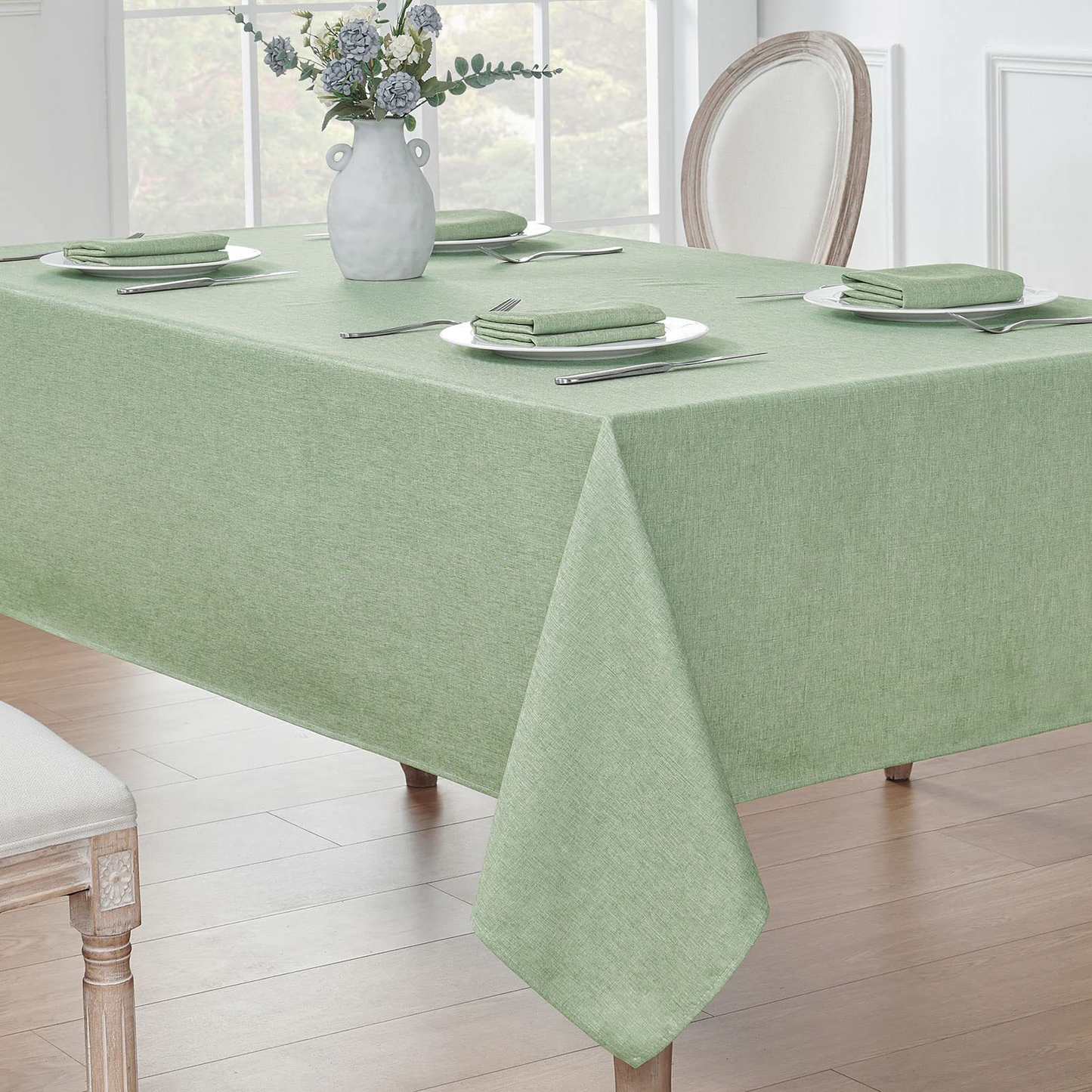 SJEHOME Table linen Rectangle Tablecloth Waterproof Linen Textured Table Cover for Dining and Party ,Washable( Green, 52 * 70)