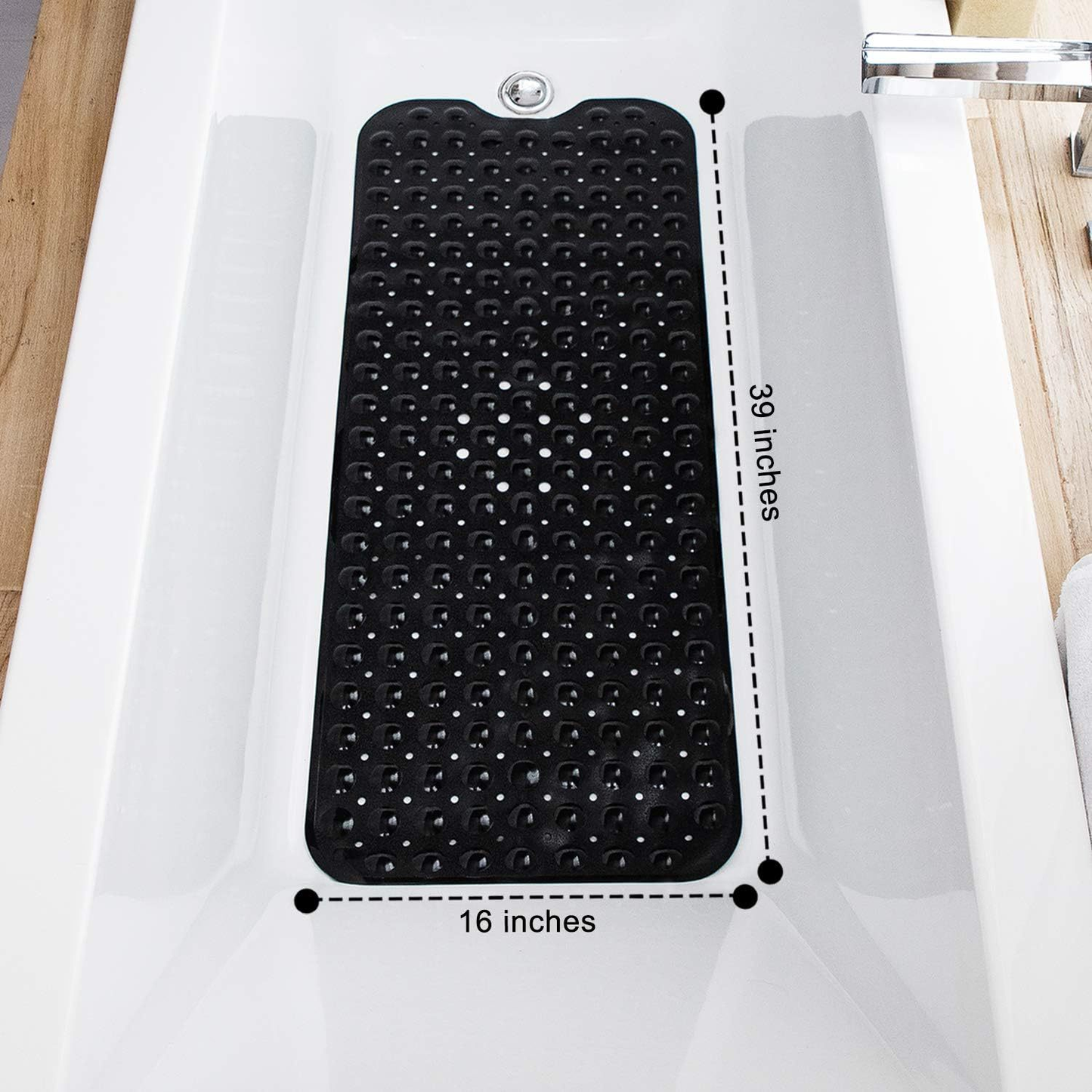 SJEHOME Bathtub Mats for Shower Tub Non-slip Bathtub Mats 39 x 16 Inch  with Drain Holes and Suction Cups,Black