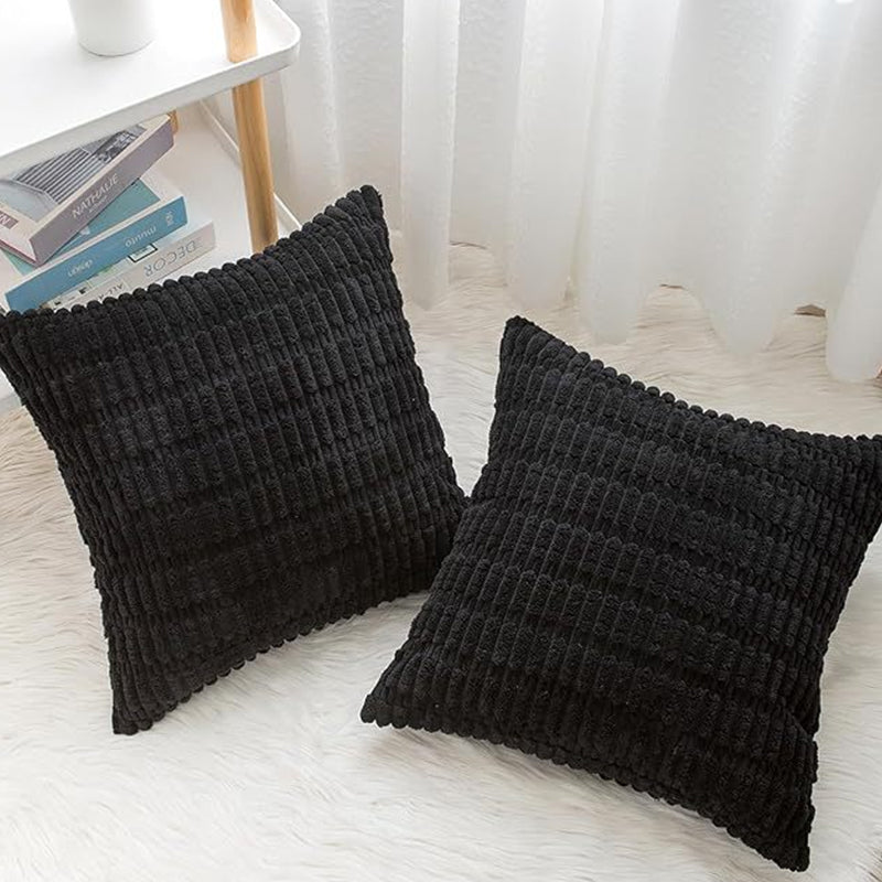 SJEHOME Corduroy Decorative Throw Pillow Covers Soft Boho Striped Pillow Covers Modern Home Decor for Sofa Living Room Couch Bed（18x18Inch,Black）