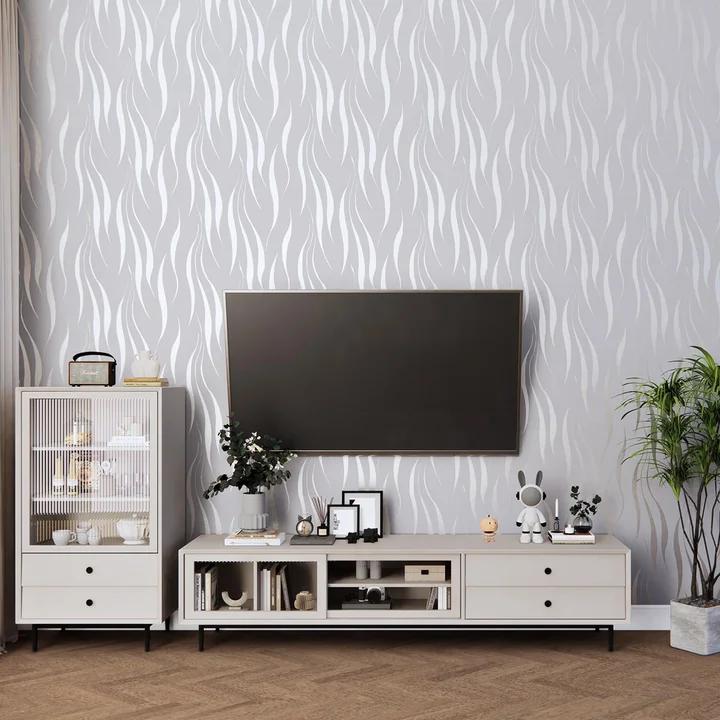 SJEHOME Silver Gray Self Adhesive Removable Wall Paper Peel and Stick Wallpaper 3D Modern Water Waves for Livingroom Bedroom Kitchen,  20" x 39"
