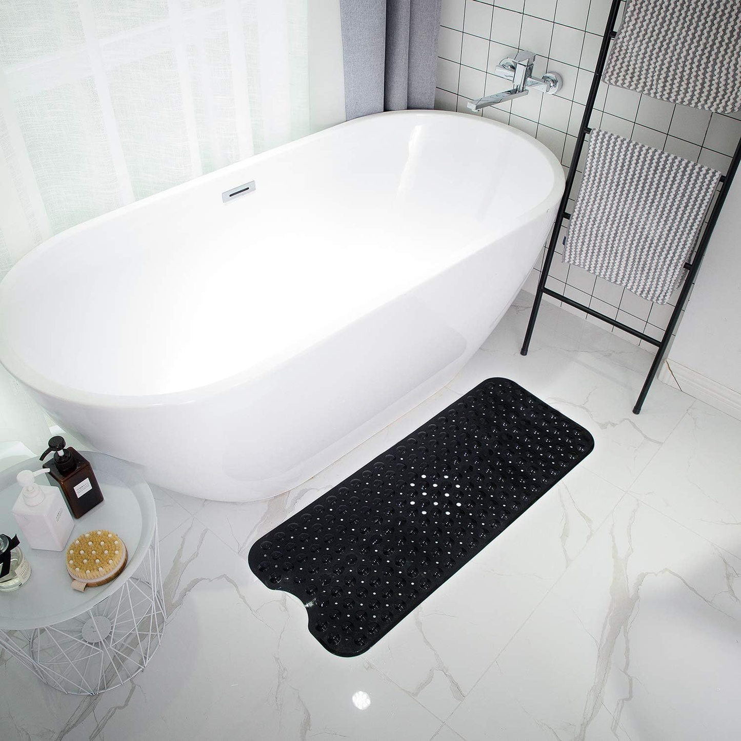 SJEHOME Bathtub Mats for Shower Tub Non-slip Bathtub Mats 39 x 16 Inch  with Drain Holes and Suction Cups,Black