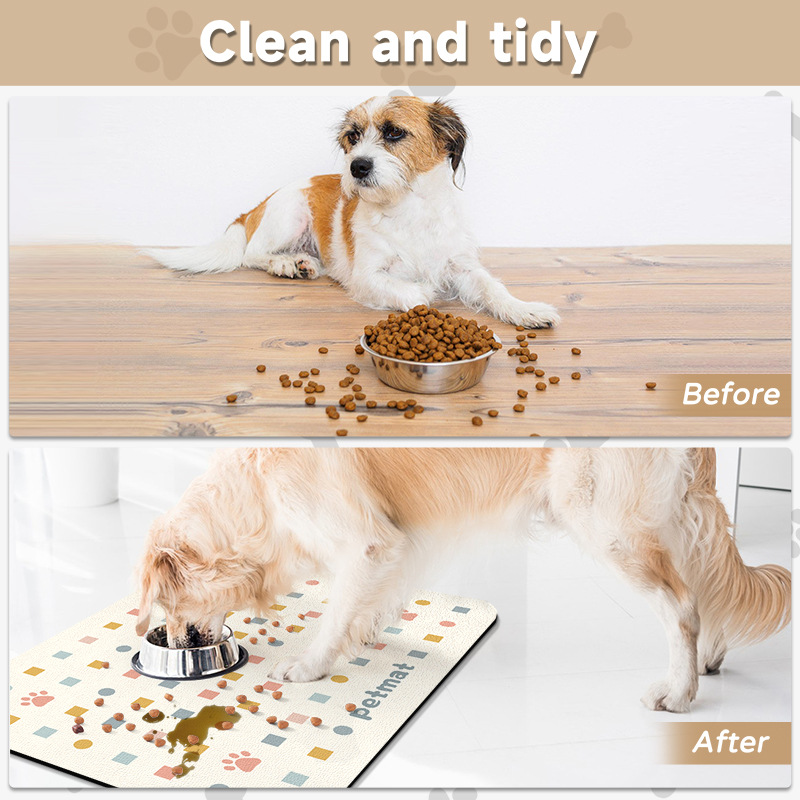 SJEHOME Pet Feeding Mats for Dogs and Cats  Food and Water Spill Prevention Mat 18 x 12 Inches