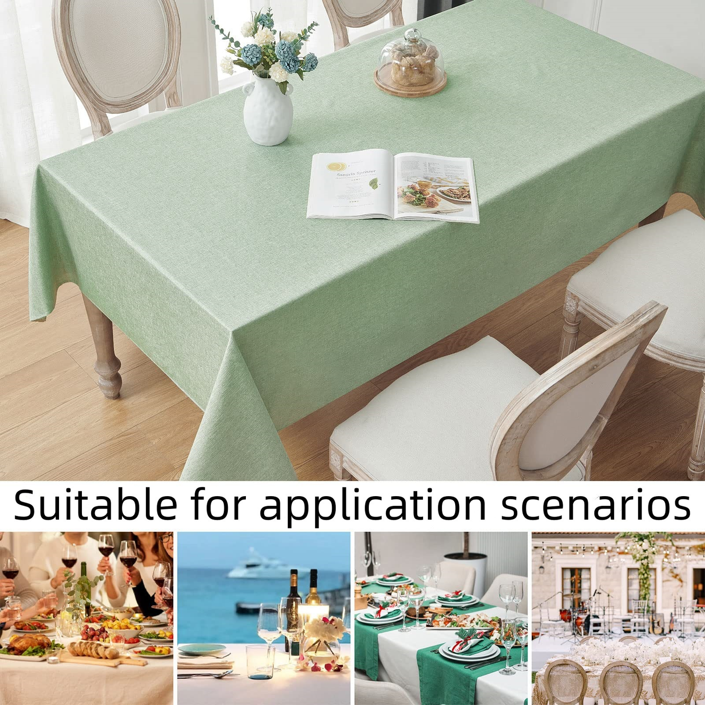 SJEHOME Table linen Rectangle Tablecloth Waterproof Linen Textured Table Cover for Dining and Party ,Washable( Green, 52 * 70)