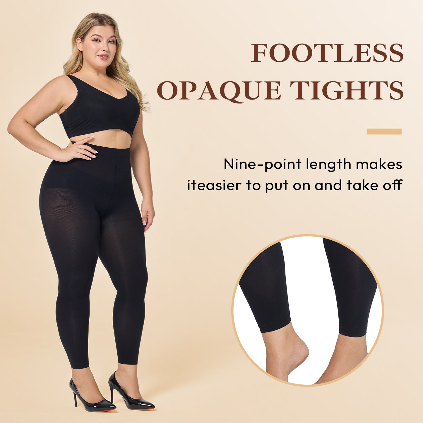 Manzi Plus Size Footless Tights for Women 70D Opaque Black Pantyhose