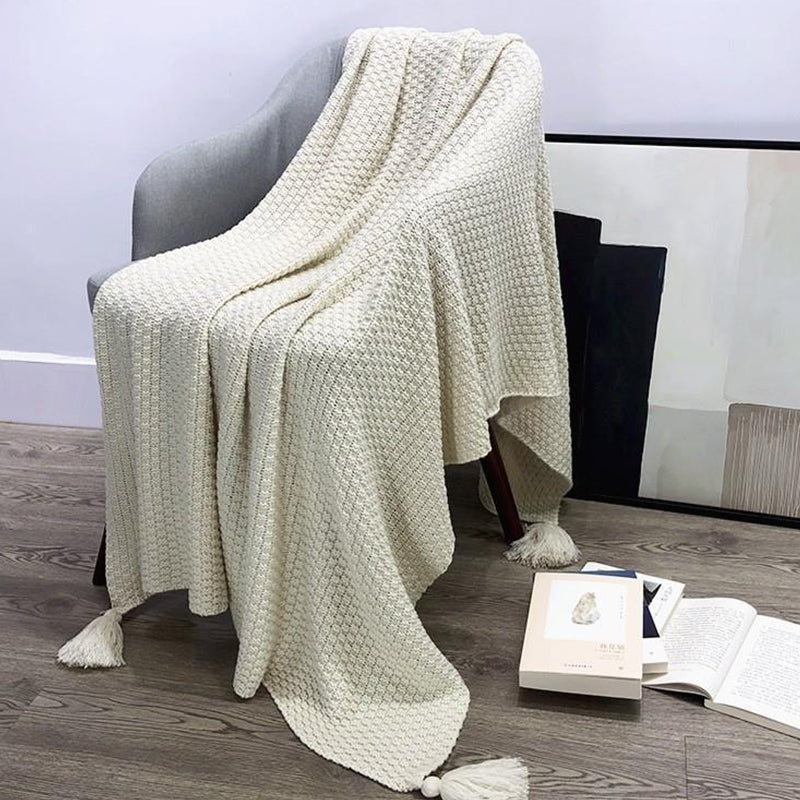 SJEHOME Sofa Blanket Knitted Pom-pom Wool Bed blankets for Summer Spring