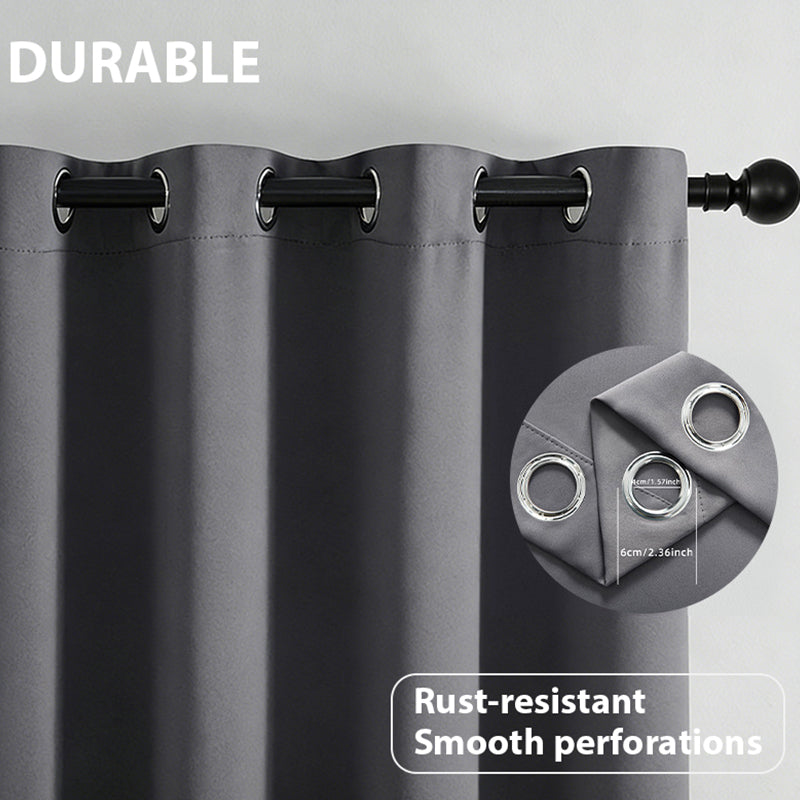 SJEHOME Black Solid Thermal Grommet Blackout Curtains for Bedroom Window 2 Panels