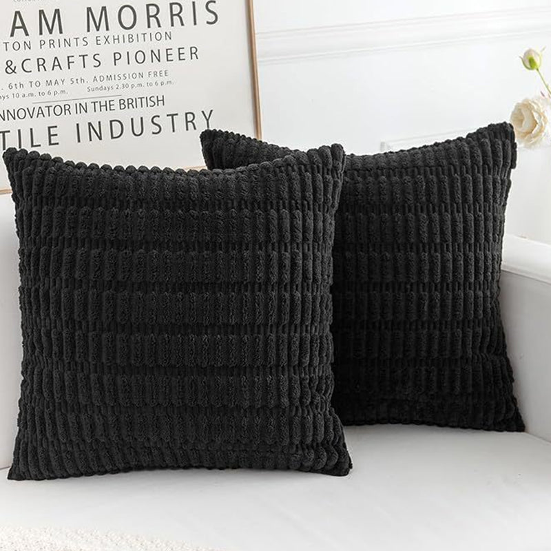SJEHOME Corduroy Decorative Throw Pillow Covers Soft Boho Striped Pillow Covers Modern Home Decor for Sofa Living Room Couch Bed（18x18Inch,Black）