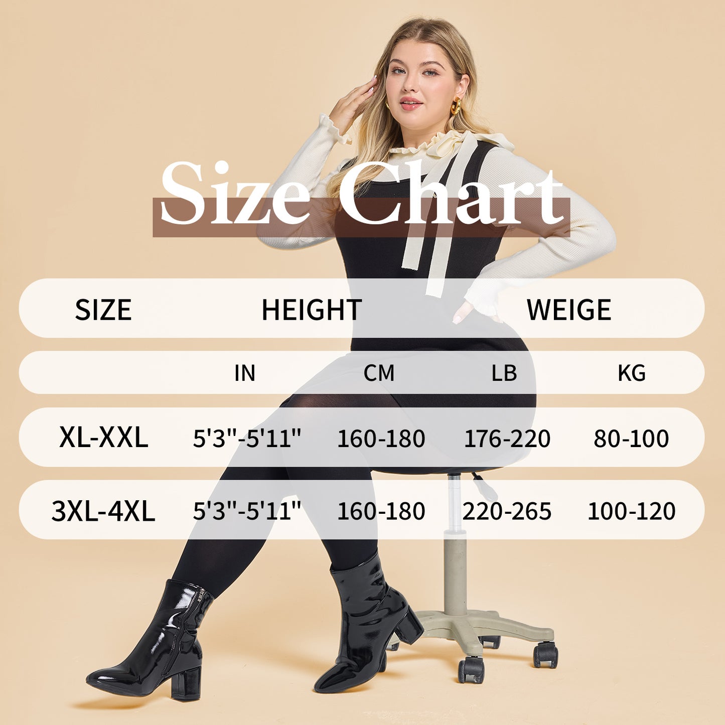 Manzi Plus Size Footless Tights for Women 70D Opaque Black Pantyhose