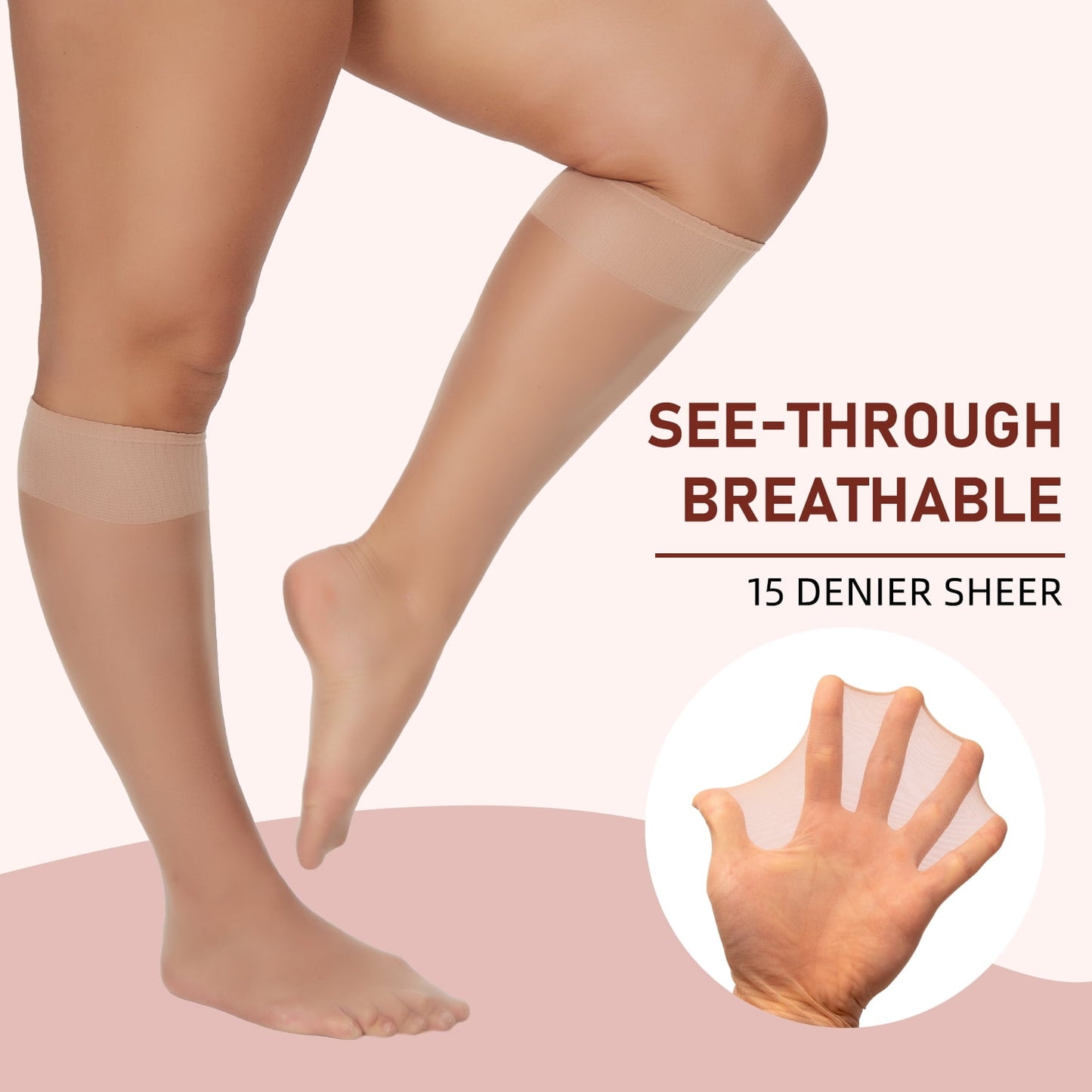 Manzi 6 Pairs Plus Size Knee High Stockings for Women Sheer Nylons Socks