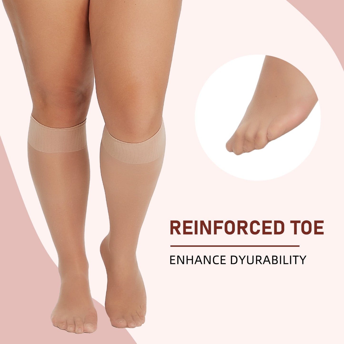 Manzi 6 Pairs Plus Size Knee High Stockings for Women Sheer Nylons Socks