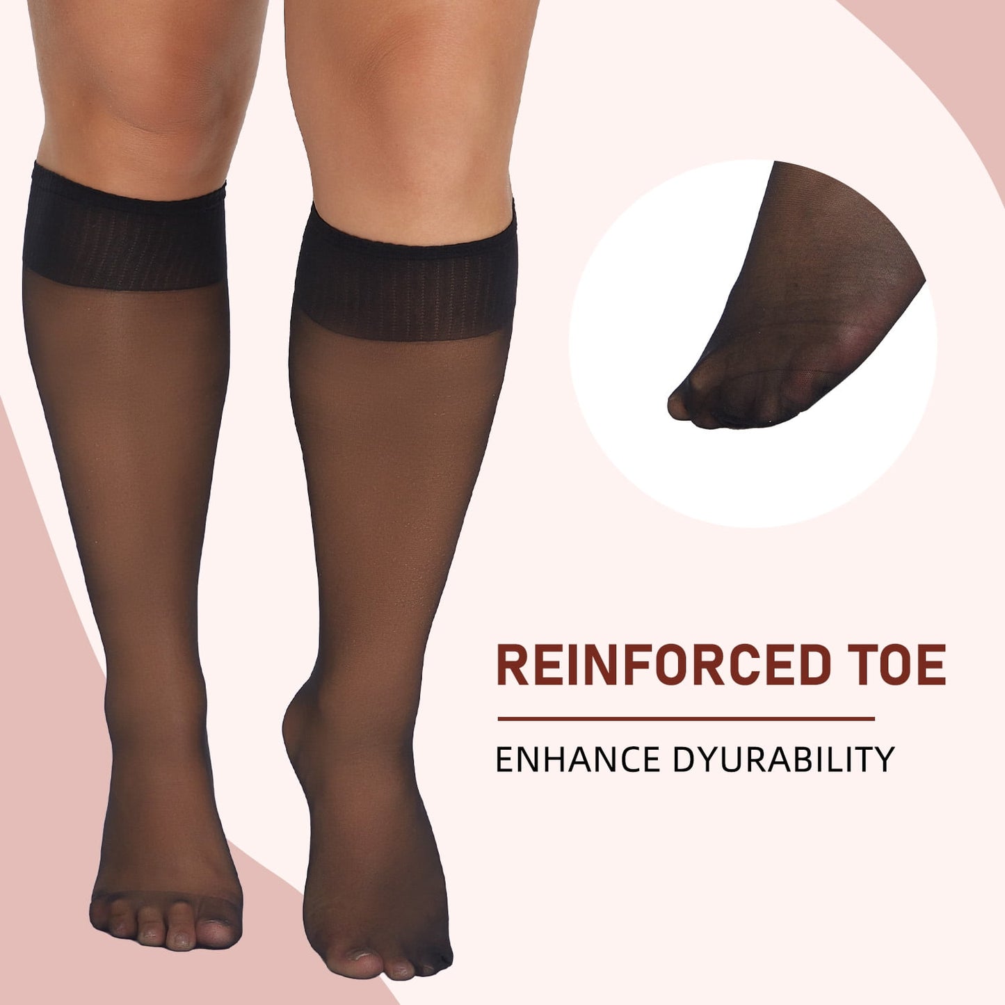 Manzi 6 Pairs Plus Size Knee High Stockings for Women Sheer Nylons Socks