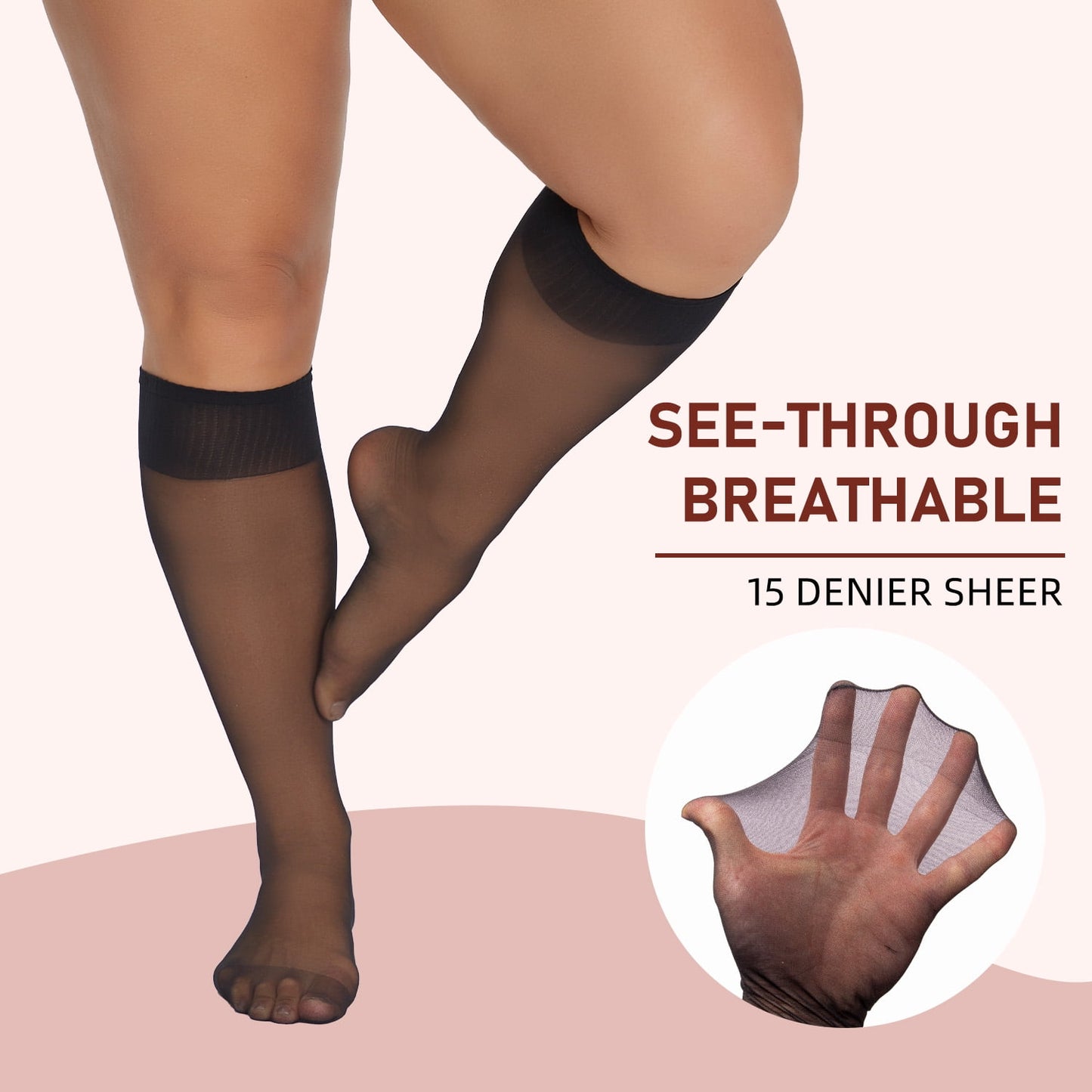 Manzi 6 Pairs Plus Size Knee High Stockings for Women Sheer Nylons Socks